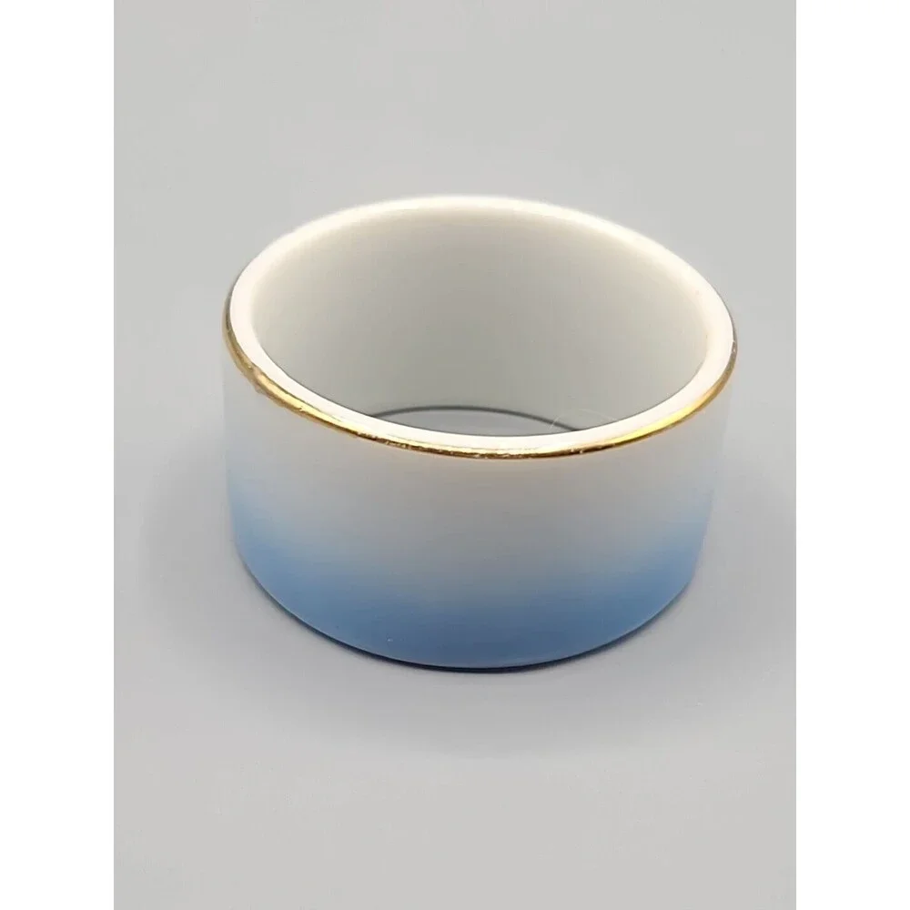 Vintage Penco Exclusive Seagull Porcelain Napkin Holder Blue Ombre Gold Rim Set